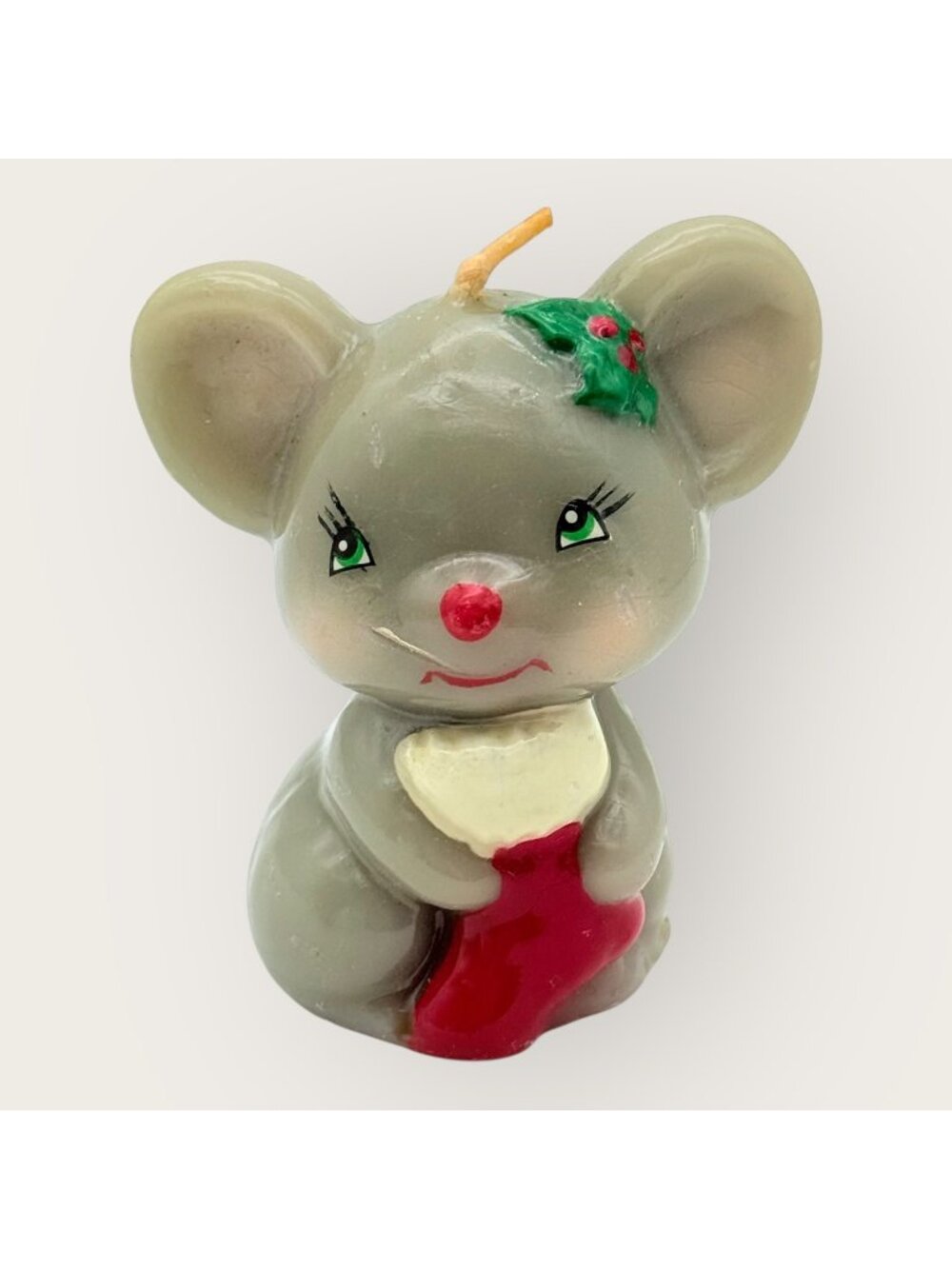 Vintage Russ Berrie Mouse Candle With Stocking Christmas Decor